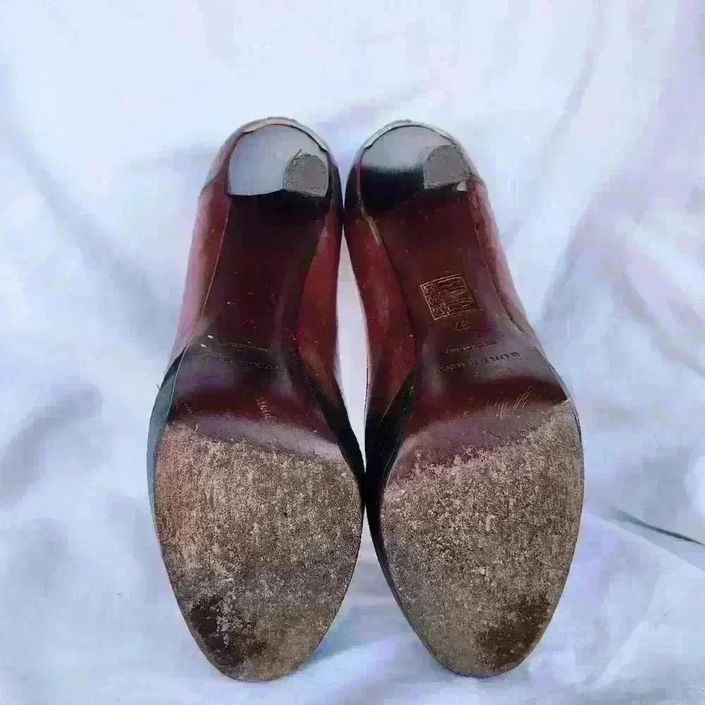Burberry Brown Leather Pumps Serrated Platform Edge Vintage Designer Heels - Picture 9 of 9